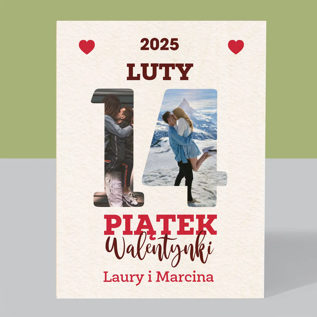 Słowo Ze Zdjęć: Walentynki Kartka z Kalendarza - Wydruk Na Drewnie