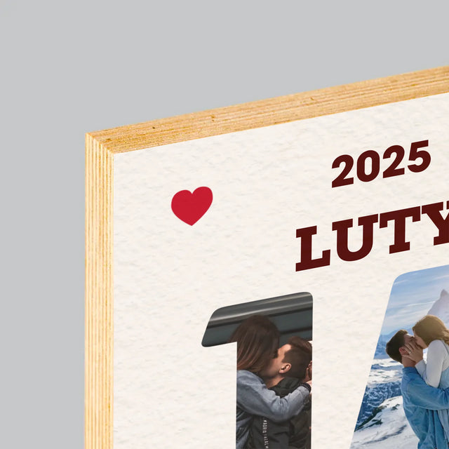 Słowo Ze Zdjęć: Walentynki Kartka z Kalendarza - Wydruk Na Drewnie