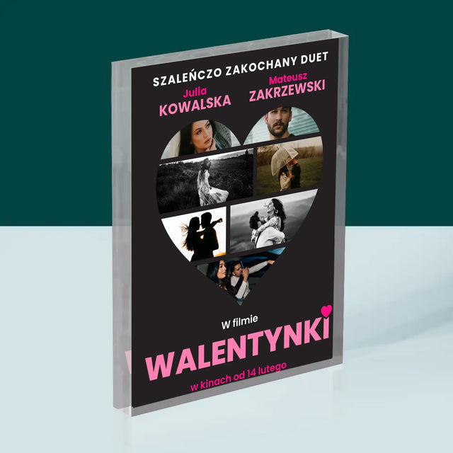 Fotokolaż: Walentynki Plakat Filmowy - Blok Akrylowy z Nadrukiem