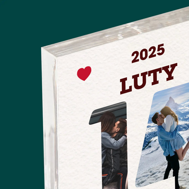 Słowo Ze Zdjęć: Walentynki Kartka z Kalendarza - Blok Akrylowy z Nadrukiem