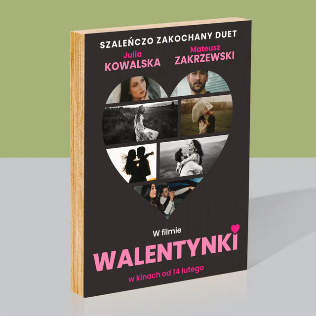 Fotokolaż: Walentynki Plakat Filmowy - Wydruk Na Drewnie