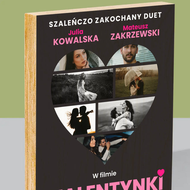 Fotokolaż: Walentynki Plakat Filmowy - Wydruk Na Drewnie
