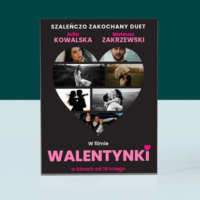 Fotokolaż: Walentynki Plakat Filmowy - Blok Akrylowy z Nadrukiem
