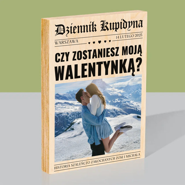 Okładka Magazynu: Walentynkowa Gazeta - Wydruk Na Drewnie