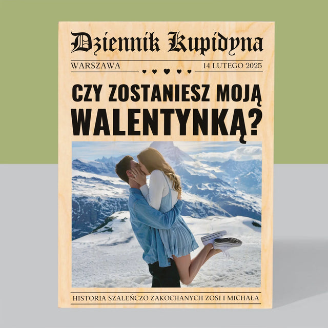 Okładka Magazynu: Walentynkowa Gazeta - Wydruk Na Drewnie