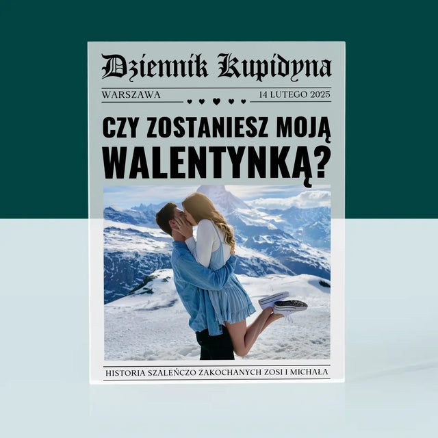 Okładka Magazynu: Walentynkowa Gazeta - Blok Akrylowy z Nadrukiem