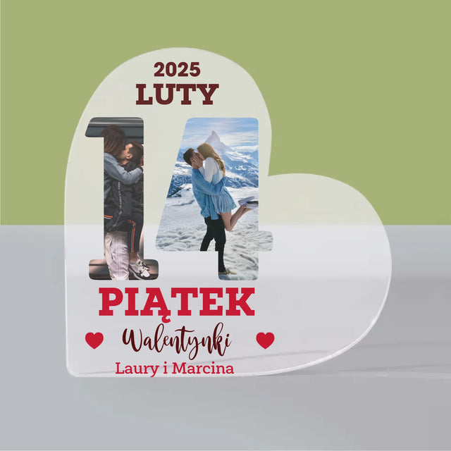 Słowo Ze Zdjęć: Walentynki Kartka z Kalendarza - Blok Akrylowy Serce