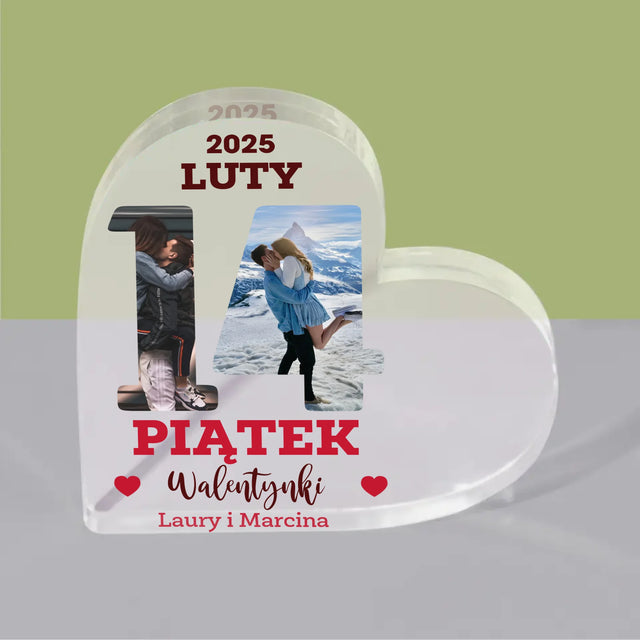 Słowo Ze Zdjęć: Walentynki Kartka z Kalendarza - Blok Akrylowy Serce