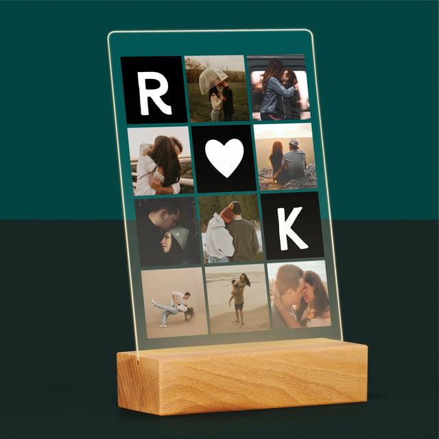 Fotokolaż: Miłosne Monogramy Ze Zdjęciami - Wydruk Na Szkle Akrylowym