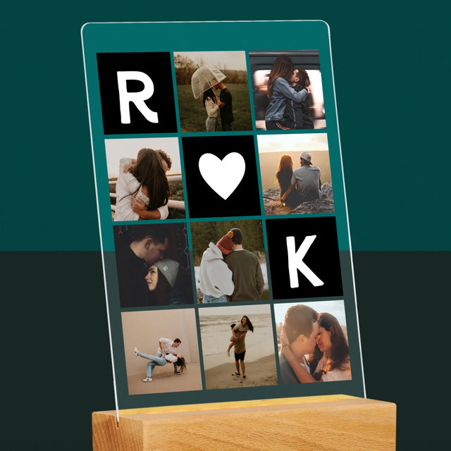 Fotokolaż: Miłosne Monogramy Ze Zdjęciami - Wydruk Na Szkle Akrylowym