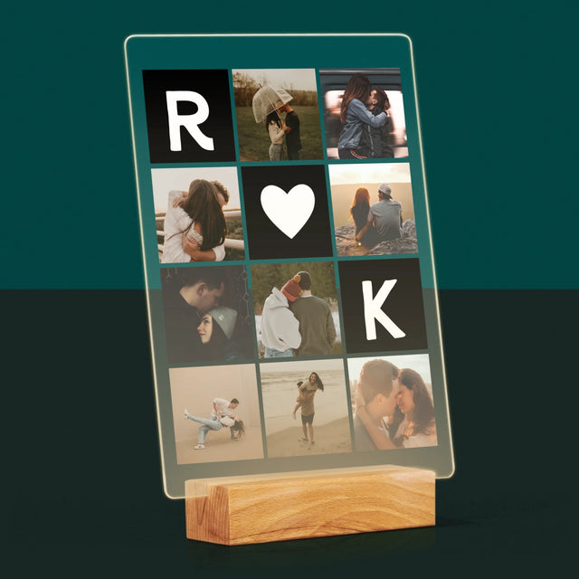 Fotokolaż: Miłosne Monogramy Ze Zdjęciami - Wydruk Na Szkle Akrylowym