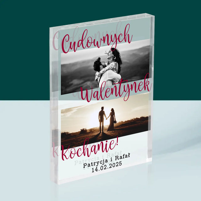 Fotokolaż: Cudownych Walentynek- Blok Akrylowy z Nadrukiem