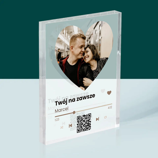 Zdjęcie i Podpis: Nasza Piosenka Serce Kod Qr - Blok Akrylowy