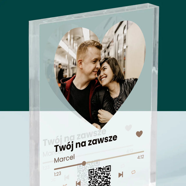 Zdjęcie i Podpis: Nasza Piosenka Serce Kod Qr - Blok Akrylowy