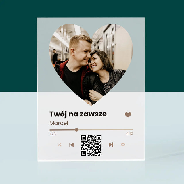 Zdjęcie i Podpis: Nasza Piosenka Serce Kod Qr - Blok Akrylowy