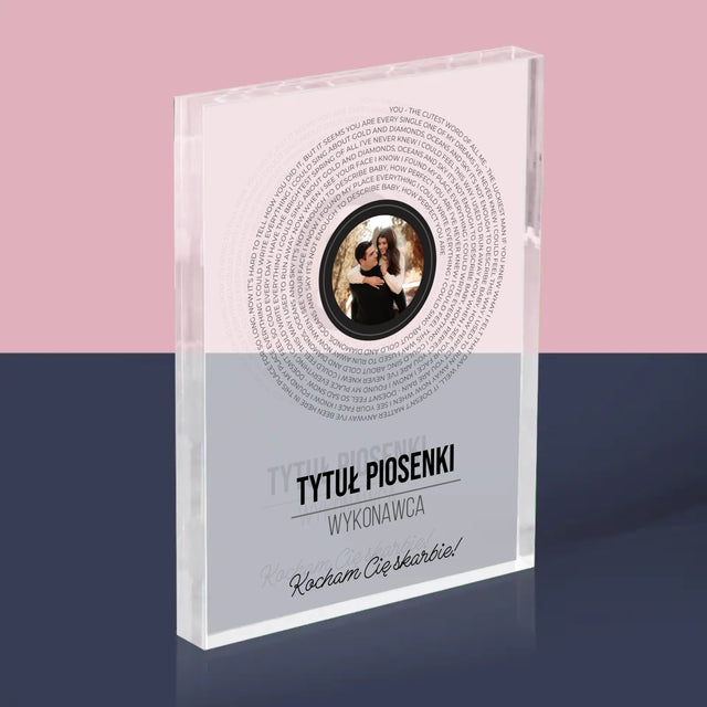 Zdjęcie i Podpis: Tekst Piosenki Na Płycie - Blok Akrylowy