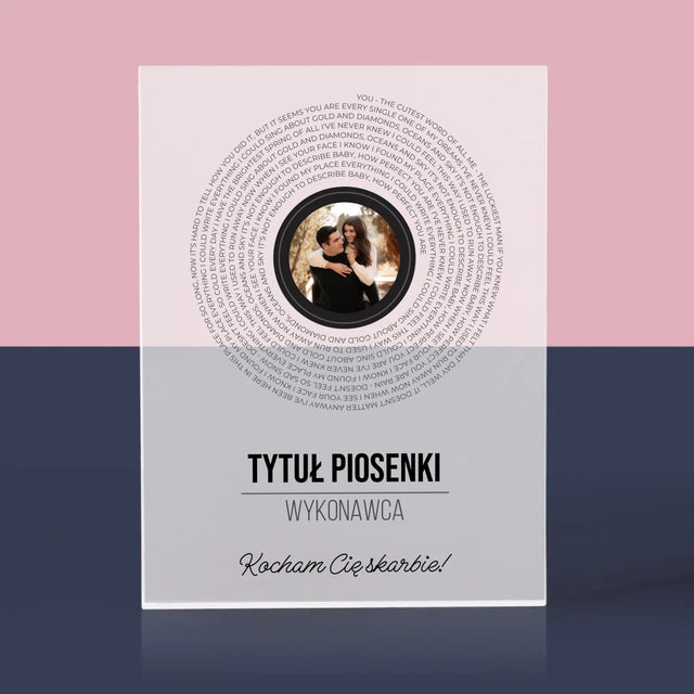 Zdjęcie i Podpis: Tekst Piosenki Na Płycie - Blok Akrylowy