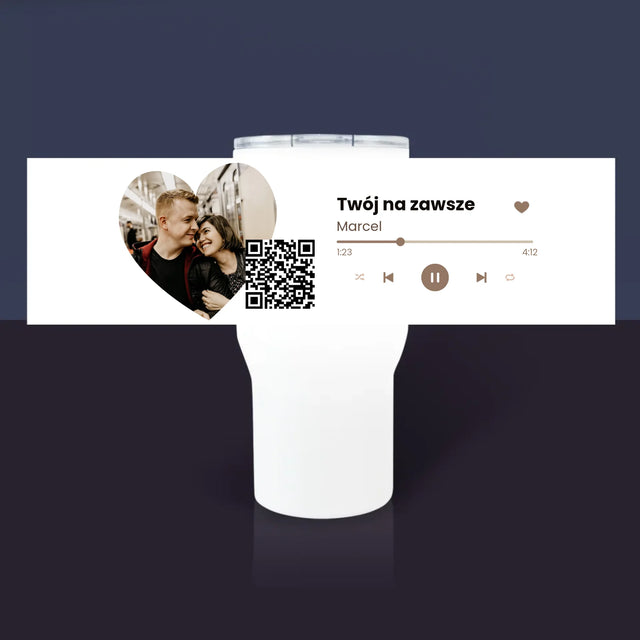 Zdjęcie i Podpis: Nasza Piosenka Serce Kod Qr - Kubek Termiczny Biały