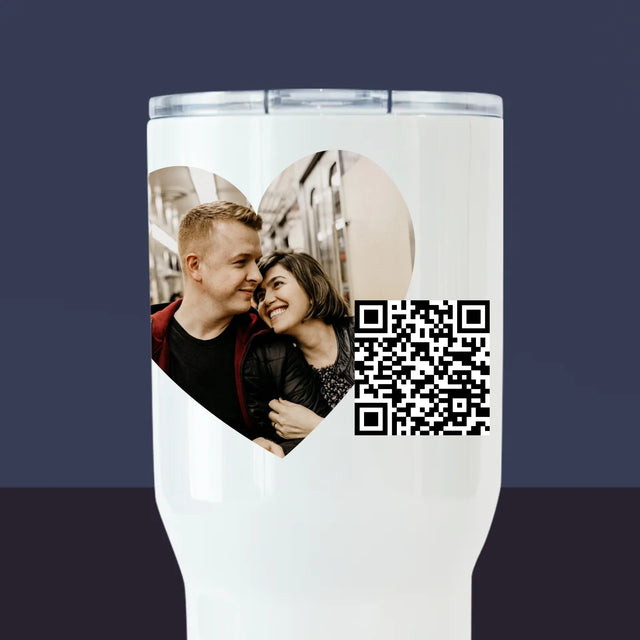 Zdjęcie i Podpis: Nasza Piosenka Serce Kod Qr - Kubek Termiczny Biały