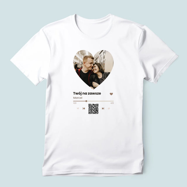 Zdjęcie i Podpis: Nasza Piosenka Serce Kod Qr - Koszulka Męska