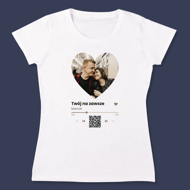 Zdjęcie i Podpis: Nasza Piosenka Serce Kod Qr - Koszulka Damska
