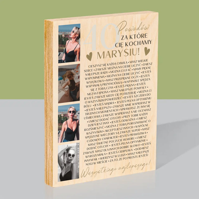 Fotokolaż: 40 Powodów - Wydruk Na Drewnie