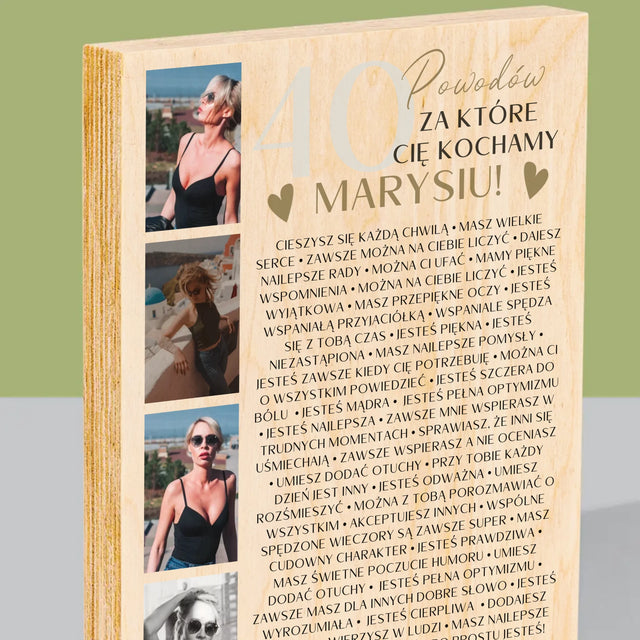 Fotokolaż: 40 Powodów - Wydruk Na Drewnie