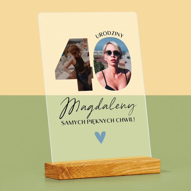 Słowo Ze Zdjęć: 40 Urodziny Piękne Chwile - Wydruk Na Szkle Akrylowym