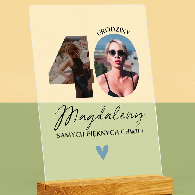 Słowo Ze Zdjęć: 40 Urodziny Piękne Chwile - Wydruk Na Szkle Akrylowym