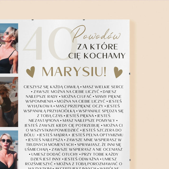 Fotokolaż: 40 Powodów - Personalizowany Plakat