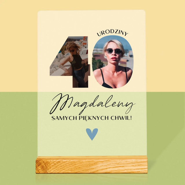 Słowo Ze Zdjęć: 40 Urodziny Piękne Chwile - Wydruk Na Szkle Akrylowym