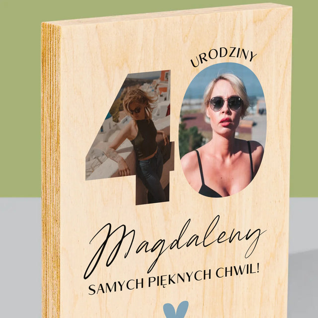 Słowo Ze Zdjęć: 40 Urodziny Piękne Chwile - Wydruk Na Drewnie