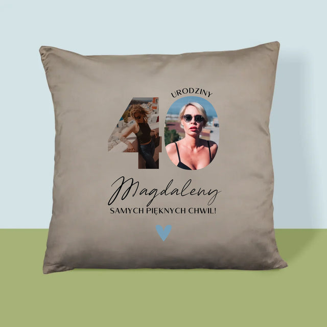 Słowo Ze Zdjęć: 40 Urodziny Piękne Chwile - Poduszka z Nadrukiem