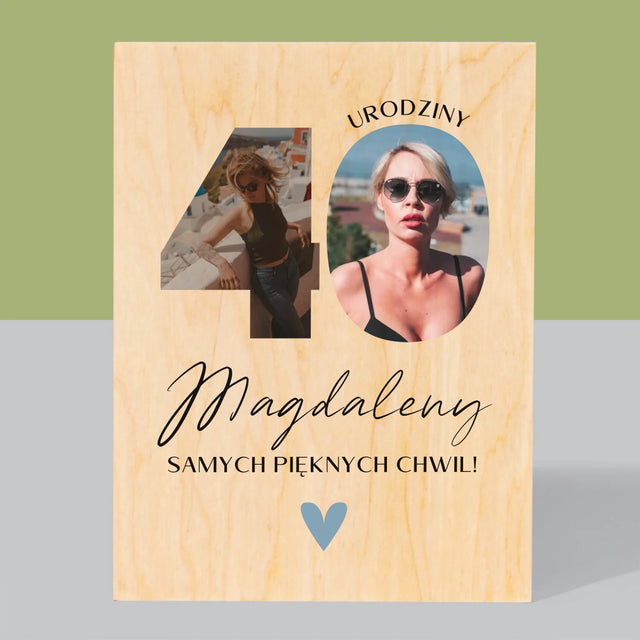 Słowo Ze Zdjęć: 40 Urodziny Piękne Chwile - Wydruk Na Drewnie
