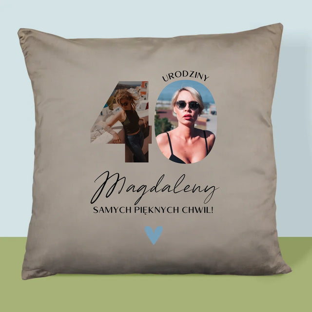 Słowo Ze Zdjęć: 40 Urodziny Piękne Chwile - Poduszka z Nadrukiem