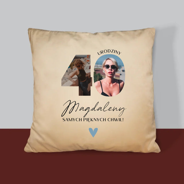 Słowo Ze Zdjęć: 40 Urodziny Piękne Chwile - Poduszka z Nadrukiem