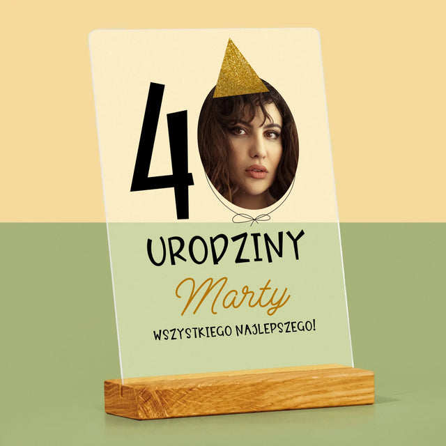 Zdjęcie I Podpis: 40 Urodziny Czapeczka - Wydruk Na Szkle Akrylowym