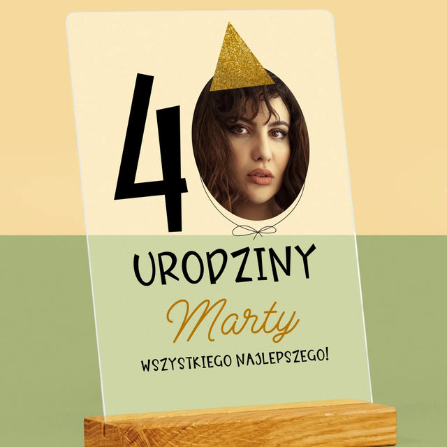 Zdjęcie I Podpis: 40 Urodziny Czapeczka - Wydruk Na Szkle Akrylowym