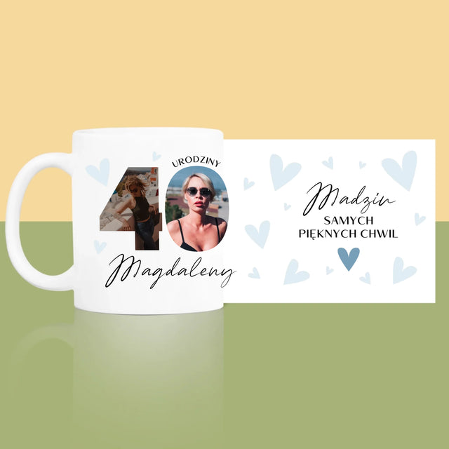 Słowo Ze Zdjęć: 40 Urodziny Piękne Chwile - Kubek z Nadrukiem