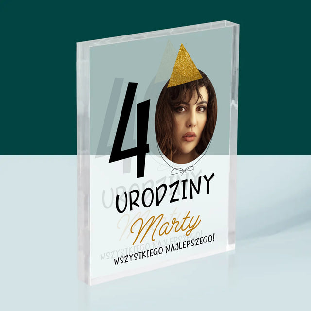 Zdjęcie I Podpis: 40 Urodziny Czapeczka - Blok Akrylowy