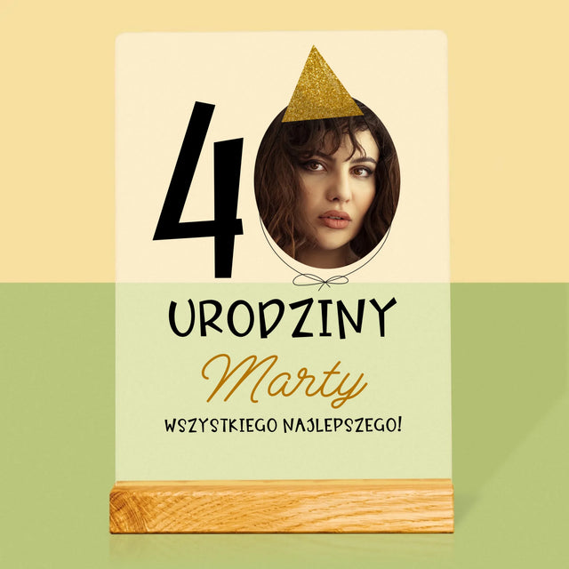 Zdjęcie I Podpis: 40 Urodziny Czapeczka - Wydruk Na Szkle Akrylowym