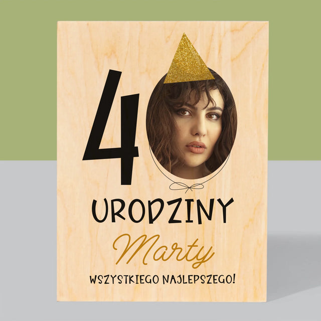 Zdjęcie I Podpis: 40 Urodziny Czapeczka - Wydruk Na Drewnie