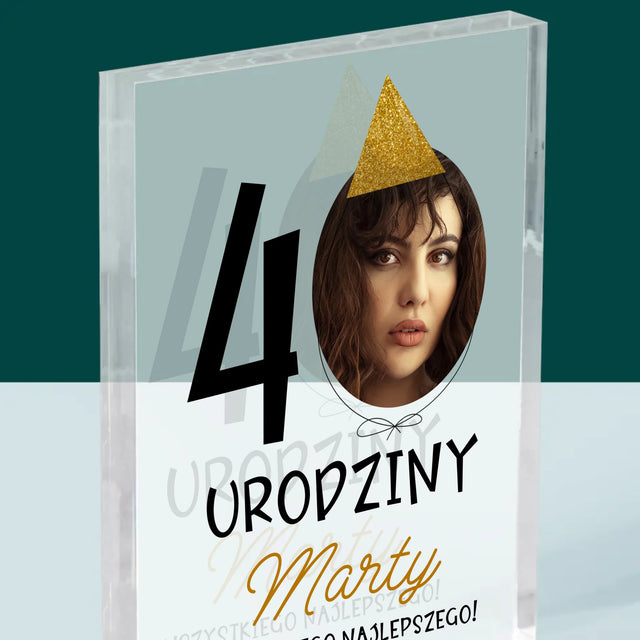 Zdjęcie I Podpis: 40 Urodziny Czapeczka - Blok Akrylowy