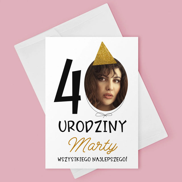 Zdjęcie I Podpis: 40 Urodziny Czapeczka - Kartka Z Życzeniami