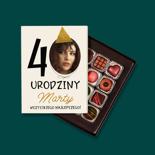 Zdjęcie I Podpis: 40 Urodziny Czapeczka - Personalizowane Praliny