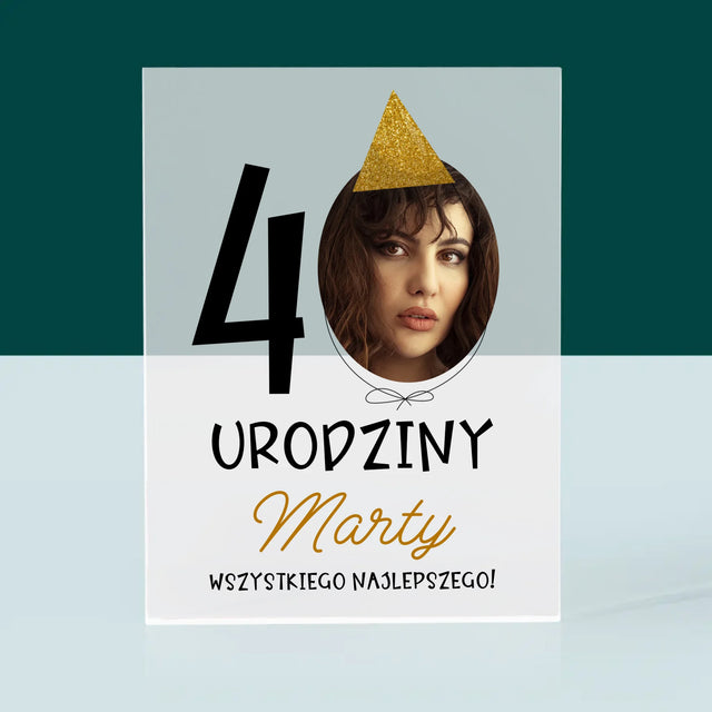 Zdjęcie I Podpis: 40 Urodziny Czapeczka - Blok Akrylowy