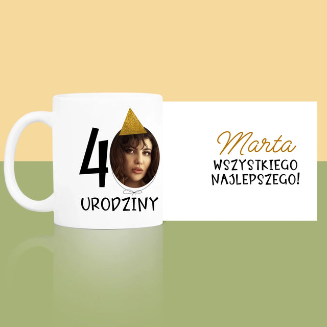 Zdjęcie I Podpis: 40 Urodziny Czapeczka - Kubek z Nadrukiem