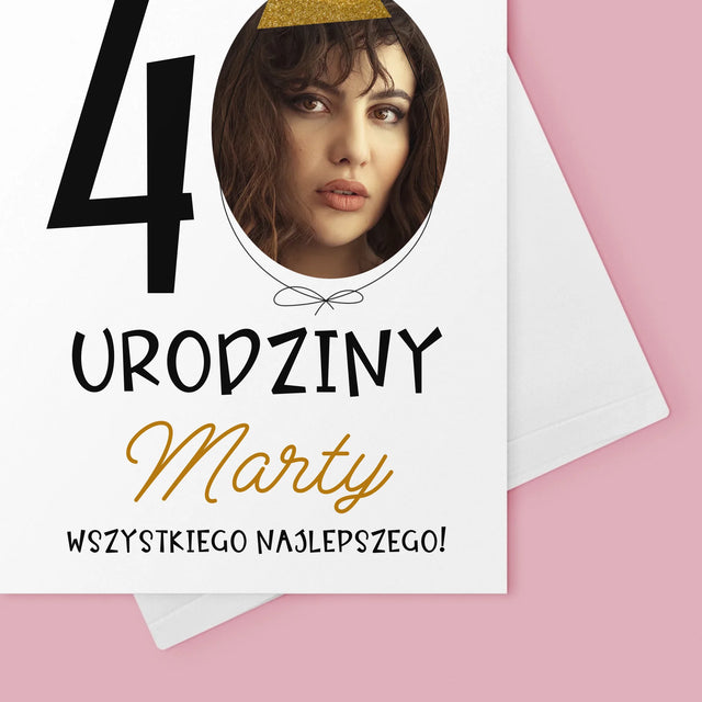Zdjęcie I Podpis: 40 Urodziny Czapeczka - Kartka Z Życzeniami