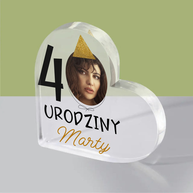 Zdjęcie I Podpis: 40 Urodziny Czapeczka - Blok Akrylowy Serce
