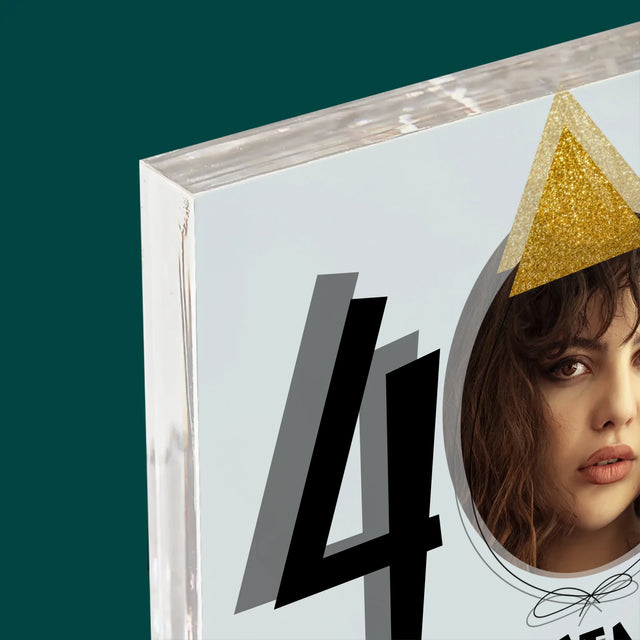 Zdjęcie I Podpis: 40 Urodziny Czapeczka - Blok Akrylowy